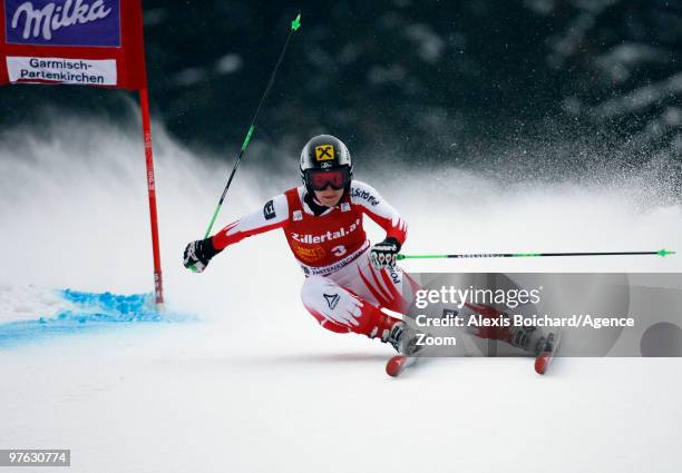 Kathrin Zettel of Austria skis during the Audi FIS Alpine Ski World Cup Women's Giant Slalom on March 11, 2010 in Garmisch-Partenkirchen, Germany.