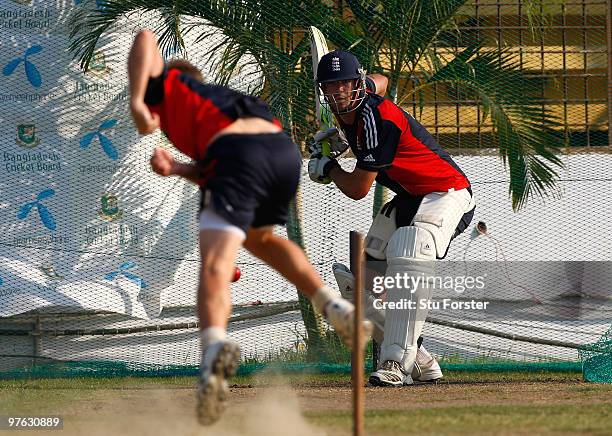 England batsman Kevin Pietersen in action during England nets at Jahur Ahmed Chowdhury Stadium on March 11, 2010 in Chittagong, Bangladesh.