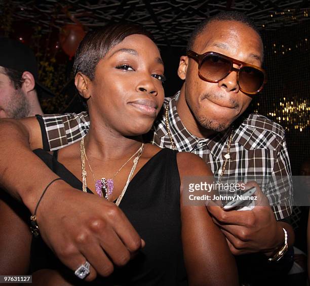 Recording artists Estelle and Lupe Fiasco attend Keisha Whitaker's birthday dinner at Juliet Supper Club on March 10, 2010 in New York City.
