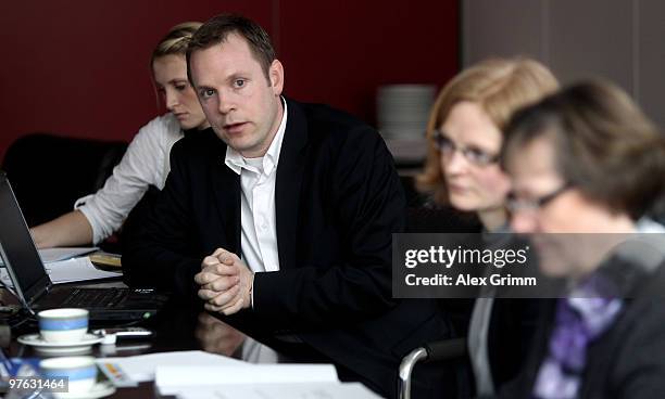 Nils Wiechmann, Stefanie Schulte and Ilse Ridder-Melchers, vice president of the German olympic sport federation , attend a meeting on the initiative...