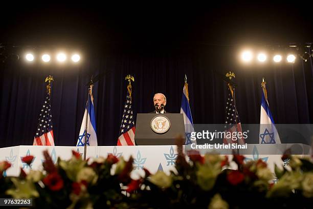Vice President Joe Biden gives a speech, on March 11, 2010 at the Tel Aviv university, in Israel. American Vice-President Joe Biden is in the Middle...