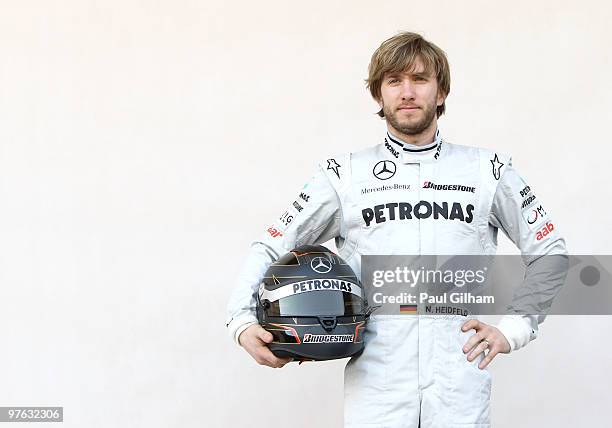 Nick Heidfeld of Germany and Mercedes GP attends the drivers official portrait session during previews to the Bahrain Formula One Grand Prix at the...