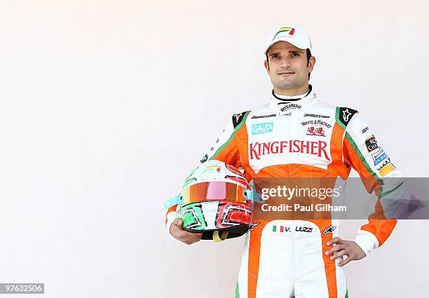 Vitantonio Liuzzi of Italy and Force India attends the drivers official portrait session during previews to the Bahrain Formula One Grand Prix at the...