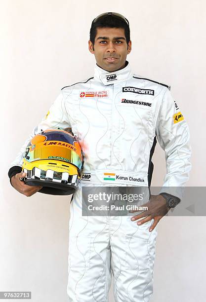 Karun Chandhok of India and Hispania Racing Team attends the drivers official portrait session during previews to the Bahrain Formula One Grand Prix...