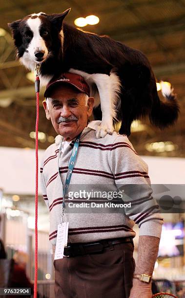 Man and his dog practice their routine on day one of the annual Crufts dog show at the National Exhibition Centre on March 11, 2010 in Birmingham,...
