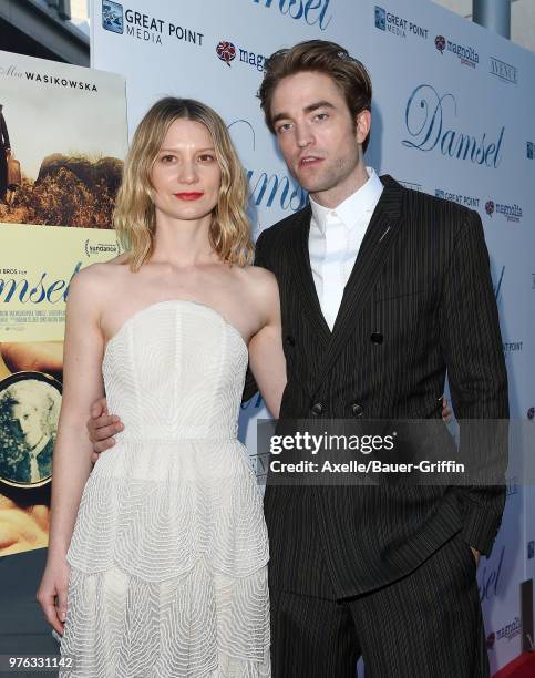 Actors Mia Wasikowska and Robert Pattinson attend Magnolia Pictures' 'Damsel' Premiere at ArcLight Hollywood on June 13, 2018 in Hollywood,...