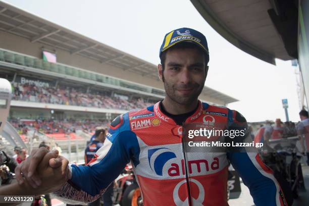 Danilo Petrucci of Italy and Alma Pramac Racing celebrates the Indipendent Team pole position at the end of the qualifying practice during the MotoGp...