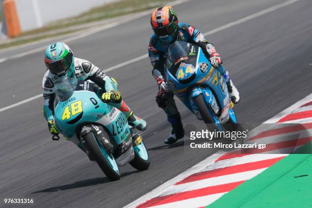 Lorenzo Dalla Porta of Italy and Leopard Racing leads Aron Canet of Spain and Estrella Galicia 0,0 during the qualifying practice during the MotoGp...