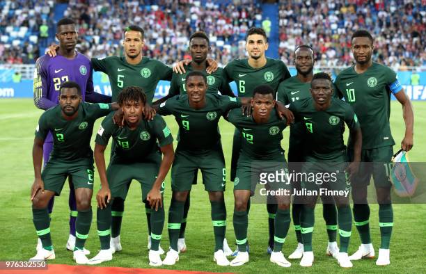 Nigeria players pose for a team photo prior to the 2018 FIFA World Cup Russia group D match between Croatia and Nigeria at Kaliningrad Stadium on...