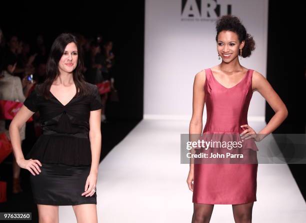 Fernanda Carneiro and model walk the runway at the Fernanda Carneiro during the Gen Art 6th Annual Fresh Faces in Fashion Show during the opening of...