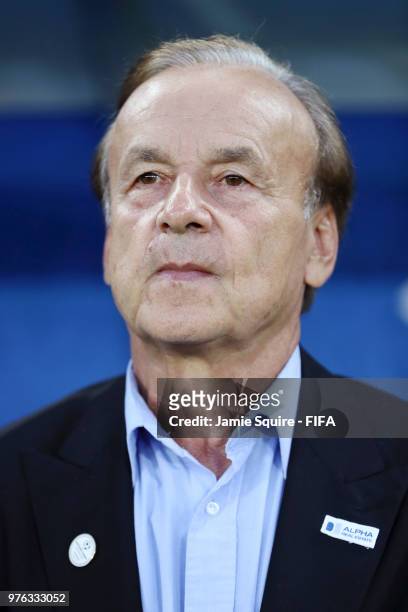 Gernot Rohr, Manager of Nigeria looks on during the 2018 FIFA World Cup Russia group D match between Croatia and Nigeria at Kaliningrad Stadium on...