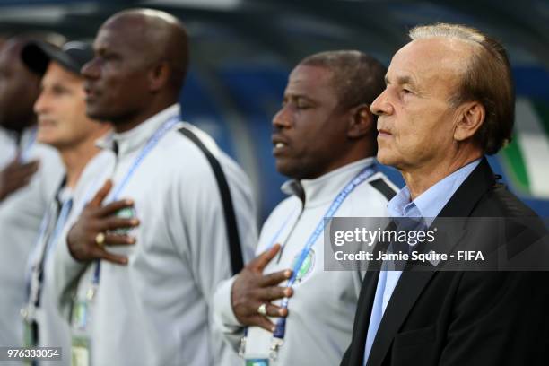 Gernot Rohr, Manager of Nigeria looks on during the 2018 FIFA World Cup Russia group D match between Croatia and Nigeria at Kaliningrad Stadium on...