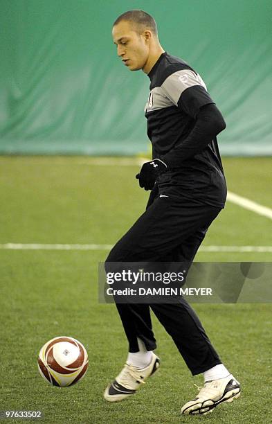 Fulham's English striker Bobby Zamora attends a training session at the Juventus headquarters on March 10, 2010 in Vinovo, west of Turin, on the eve...
