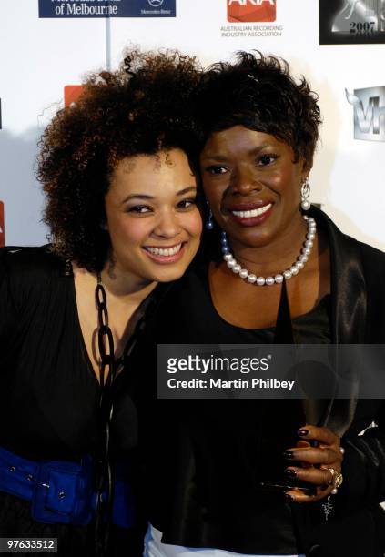 Connie Mitchell and Marcia Hines pose at the APRA Hall of Fame awards at the Regent Theatre on 18th July 2007 in Melbourne, Australia.