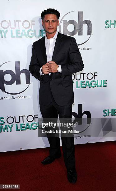 Television personality Paul "Pauly D" DelVecchio from the MTV show, "Jersey Shore" arrives at the Las Vegas premiere of "She's Out of My League" at...