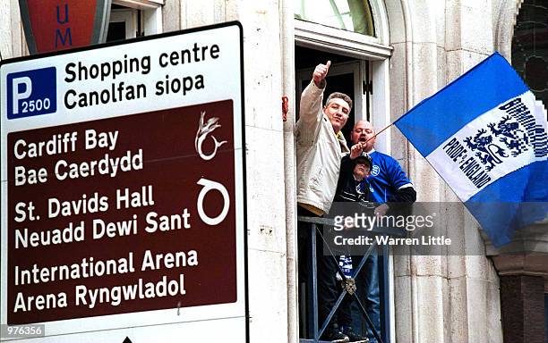 Birmingham fans in Cardiff before the match between Birmingham City and Liverpool in the Worthington Cup Final at the Millennium Stadium, Cardiff....