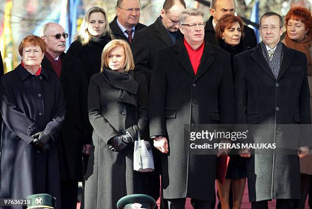 Estonia's President Toomas Hendrik Ilves , Latvia's President Valdis Zatlers and First Lady Lilita Zatlere, and Finland's President Tarja Halonen...
