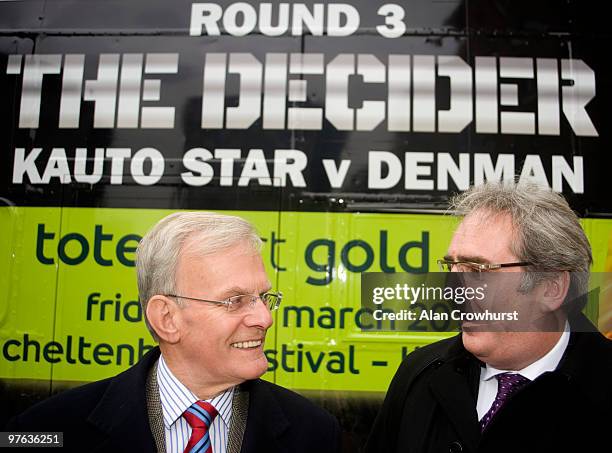 Kauto Star owner Clive Smith and Denman part owner Harry Findlay at a Cheltenham Festival preview of the Gold Cup on March 11, 2010 in London, England