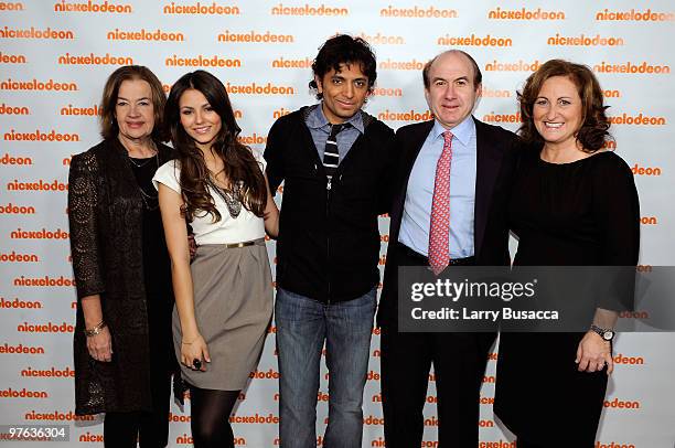 Chairman and CEO of MTV Networks Judy McGrath, actress Victoria Justice, director M. Night Shyamalan, President and CEO of Viacom Philippe Dauman and...