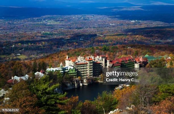 mohonk mountain house elevated view, new paltz, new york, usa - new paltz stock pictures, royalty-free photos & images