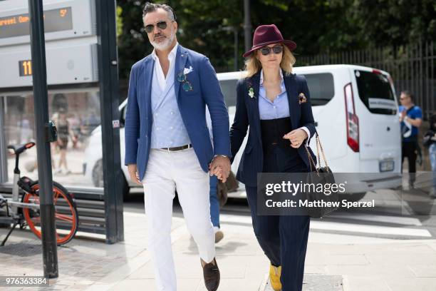 Guests are seen during the 94th Pitti Immagine Uomo on June 14, 2018 in Florence, Italy.