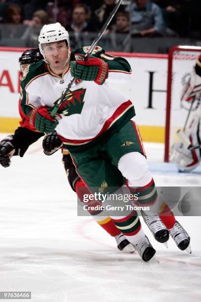 Andrew Brunette of the Minnesota Wild skates against the Calgary Flames on March 3, 2010 at Pengrowth Saddledome in Calgary, Alberta, Canada. The...