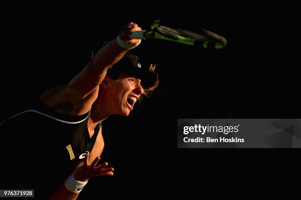 Johanna Konta of Great Britain in action in the Womens Singles Semi Final during Day Eight of the Nature Valley Open at Nottingham Tennis Centre on...