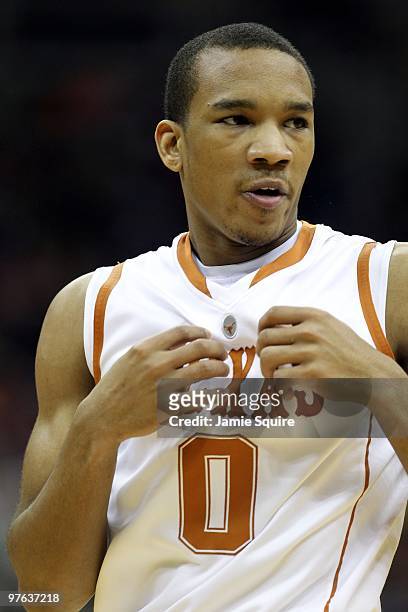 Avery Bradley of the Texas Longhorns looks on against the Iowa State Cyclones during the first round game of the 2010 Phillips 66 Big 12 Men's...