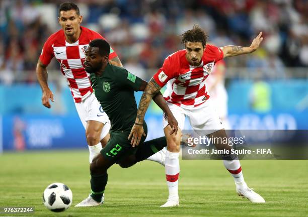 Bryan Idowu of Nigeria is challenged by Sime Vrsaljko of Croatia during the 2018 FIFA World Cup Russia group D match between Croatia and Nigeria at...