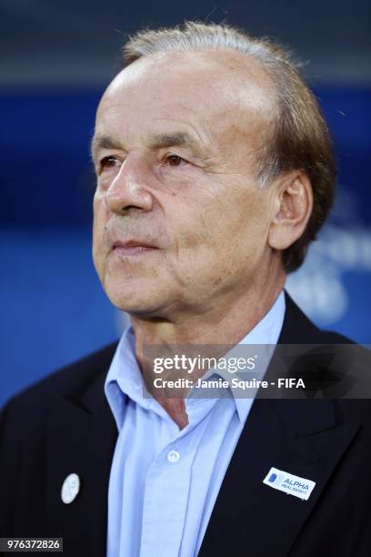 Gernot Rohr, Manager of Nigeria looks on during the 2018 FIFA World Cup Russia group D match between Croatia and Nigeria at Kaliningrad Stadium on...