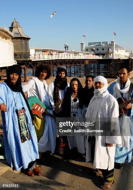 Malian Touareg musicians Tinariwen pose by Brighton Pier, circa 2008.