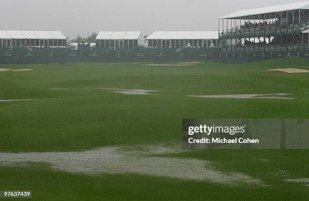 View from the 18th fairway as play is suspended due to rain during the first round of the Puerto Rico Open presented by Banco Popular at Trump...