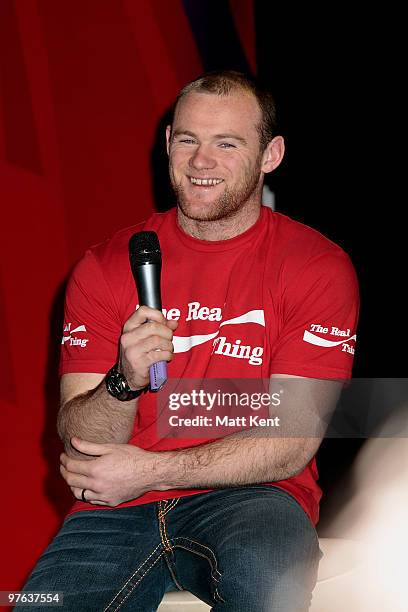 England striker Wayne Rooney takes part in the FIFA World Cup Trophy Tour by Coca-Cola at Earls Court on March 11, 2010 in London, England.