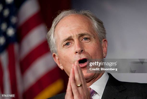 Senator Bob Corker, a Republican from Tennessee, speaks during a news conference in Washington, D.C., U.S., on Thursday, March 11, 2010. Senate...