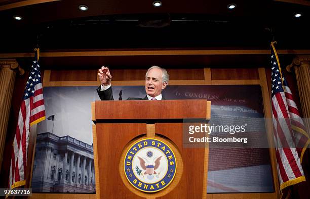 Senator Bob Corker, a Republican from Tennessee, speaks during a news conference in Washington, D.C., U.S., on Thursday, March 11, 2010. Senate...