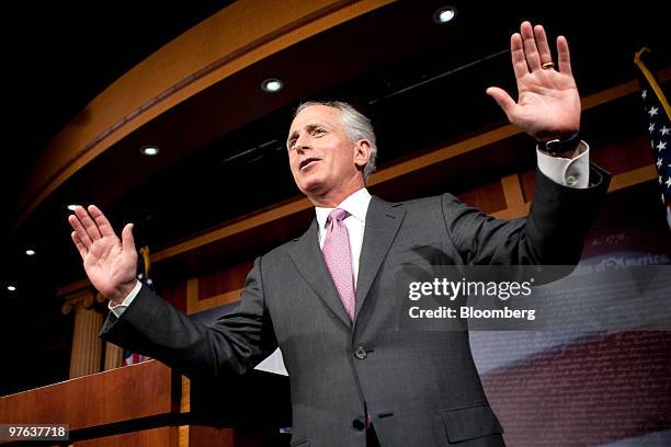 Senator Bob Corker, a Republican from Tennessee, speaks during a news conference in Washington, D.C., U.S., on Thursday, March 11, 2010. Senate...