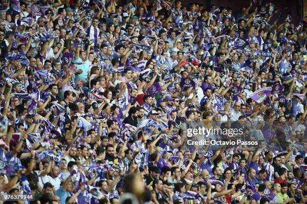 Fans of Real Valladolid during the La Liga 123 play off match between Real Valladolid and Club Deportivo Numancia at Jose Zorilla stadium on June 16,...