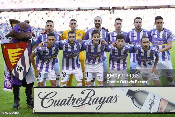 Line up of Real Valladolid during the La Liga 123 play off match between Real Valladolid and Club Deportivo Numancia at Jose Zorilla stadium on June...