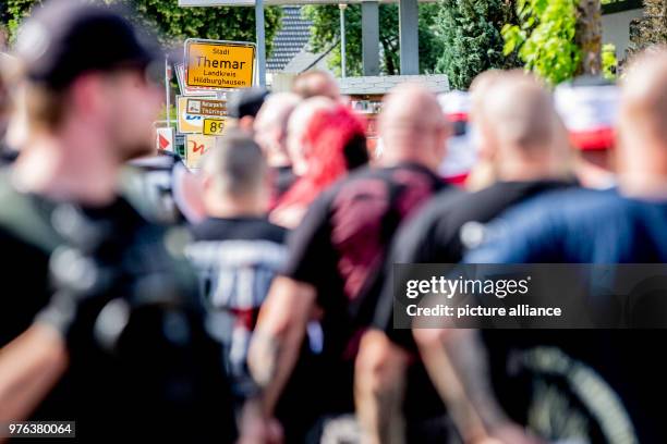 June 2018, Germany, Themar: Participants in the festival "Tage der nationalen Bewegung" waiting to be admitted to the festival site. The 2-day...