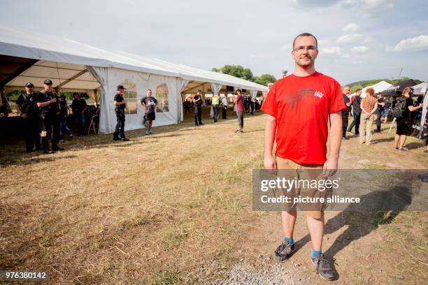 June 2018, Germany, Themar: Sebastian Schmidtke , "Anmelder" of the "Tage der nationalen Bewegung" festival, pictured at the festival site. The 2-day...
