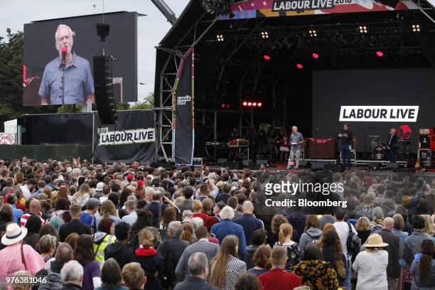Jeremy Corbyn, leader of the U.K's opposition Labour Party, speaks during the 'Labour Live' festival in London, U.K., on Saturday, June 16, 2018....