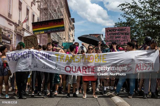 Tens of thousands take part in the annual Gay Pride Parade in Lyon, eastern France on June 16, 2018. Tens of thousands took to the streets waving...