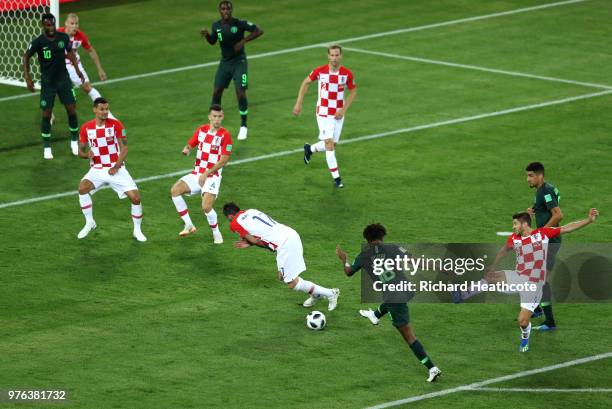 Alex Iwobi of Nigeria shoots during the 2018 FIFA World Cup Russia group D match between Croatia and Nigeria at Kaliningrad Stadium on June 16, 2018...