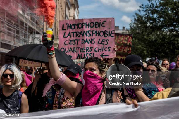 Tens of thousands take part in the annual Gay Pride Parade in Lyon, eastern France on June 16, 2018. Tens of thousands took to the streets waving...