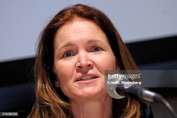 Amy E. Miles, chief executive officer of Regal Entertainment Group, speaks during the Gabelli & Co. 2nd Annual Digital Cinema and Movie Conference at...