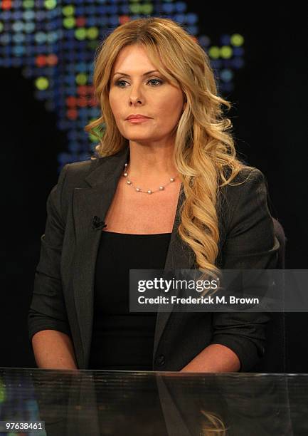 Actress Nicole Eggert speaks during an interview with host Larry King on the television show "Larry King Live" at CNN on March 10, 2010 in Los...