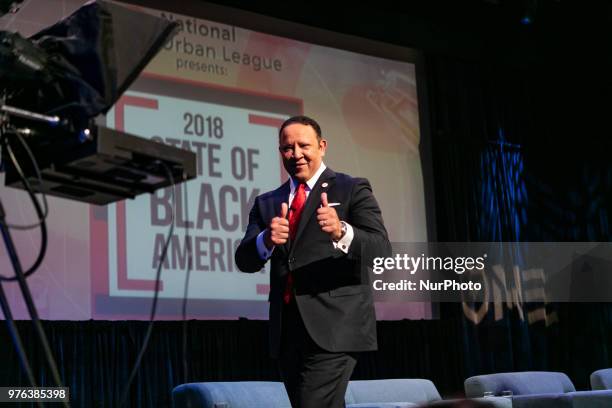 Marc Morial, President/CEO, National Urban League, leaves the stage at the TV One and National Urban League's televised town hall taping at The...