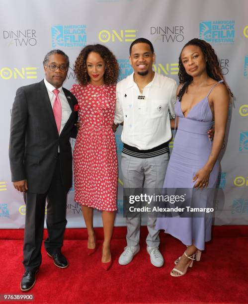 Orlando Bishop, Chaley Rose, Tristan ÒMackÓ Wilds and Nicole Dow are seen at the TV One "Dinner for Two" screening at the American Black Film...