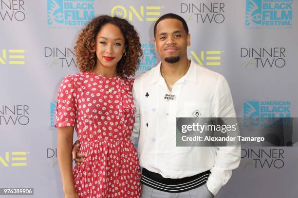 Chaley Rose and Tristan ÒMackÓ Wilds are seen at the TV One "Dinner for Two" screening at the American Black Film Festival at the Colony Theatre on...