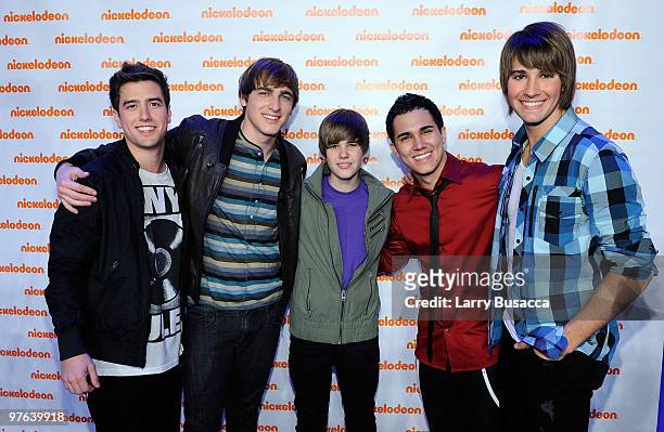 Logan Henderson, Kendall Schmidt, Justin Bieber, Carlos Pena and James Maslow attend the Nickelodeon 2010 Upfront Presentation at Hammerstein...
